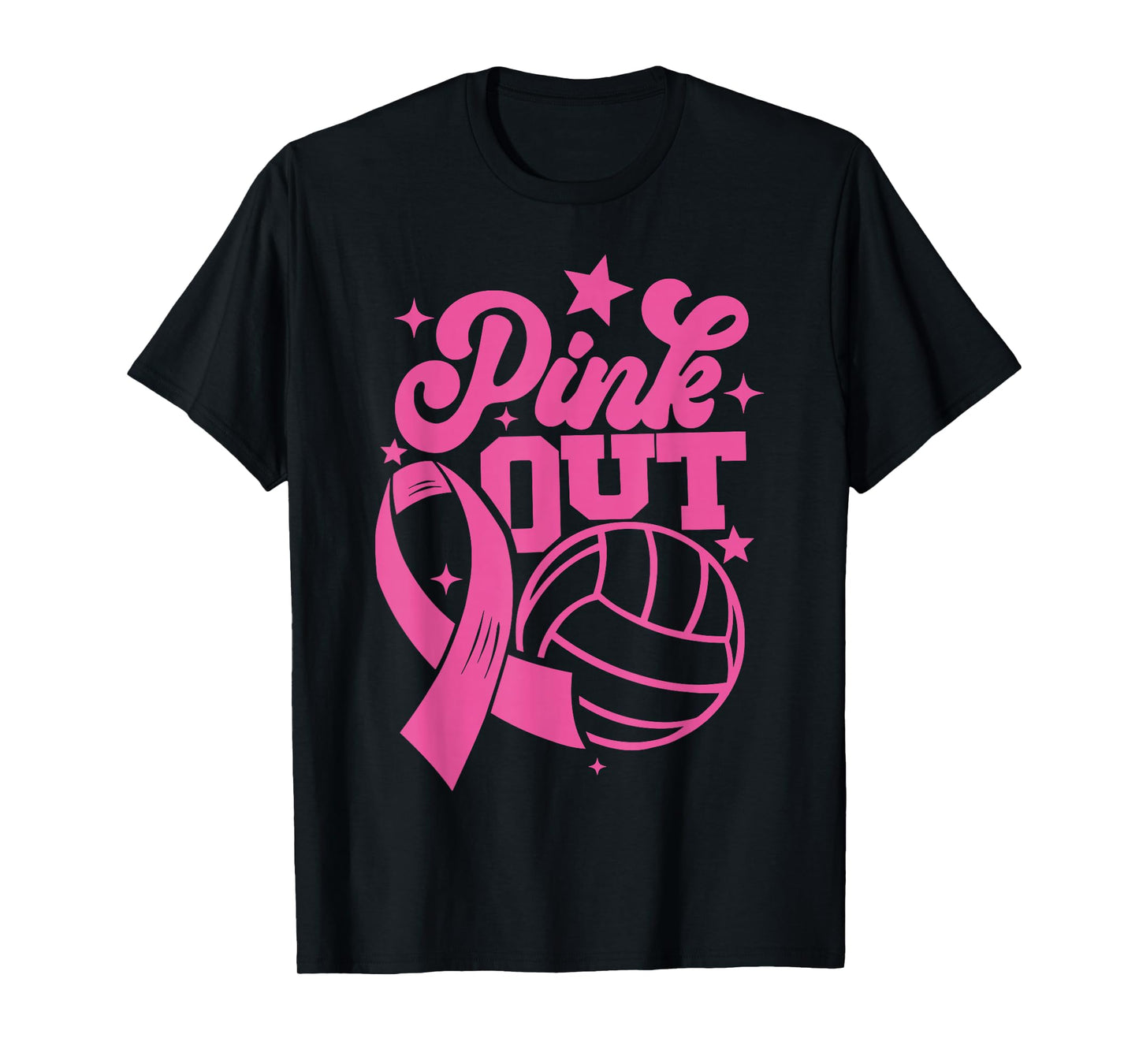Pink Out Volleyball Breast Cancer Awareness Support Ribbon T-Shirt
