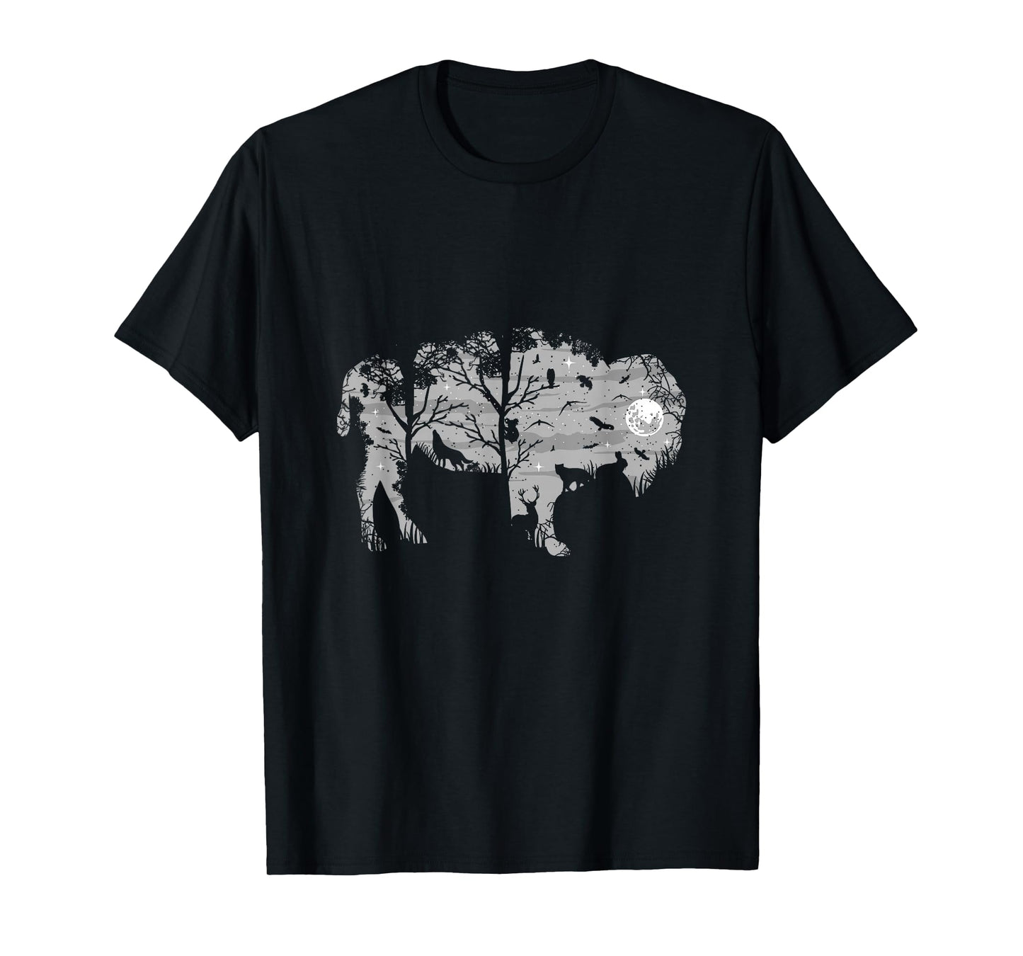 Forest Moon Bison Silhouette Wild Animals American Buffalo T-Shirt
