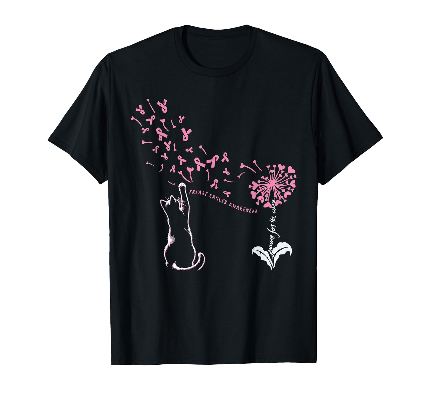 Cat Paw For Cure Support Breast Cancer Awareness Dandelion T-Shirt