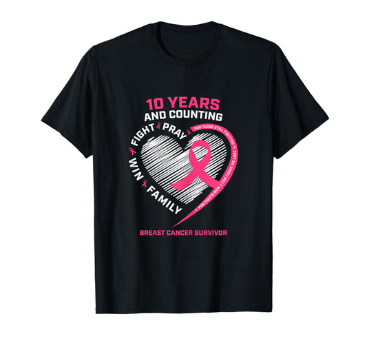 10 Years Cancer Free Gifts 10 Year Breast Cancer Survivor T-Shirt