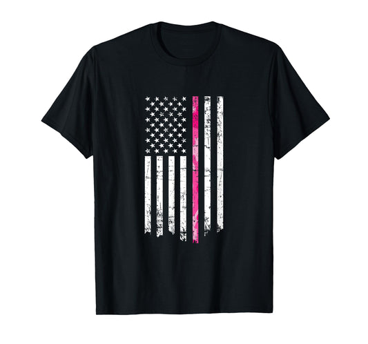Pink Camouflage Stripe Breast Cancer American Flag T-shirt T-Shirt for Women Men