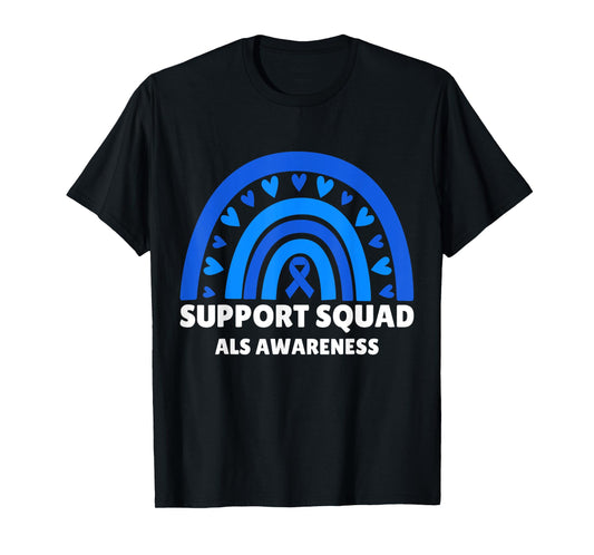 Support Squad ALS Awareness Month Men Women Kids Blue Ribbon T-Shirt