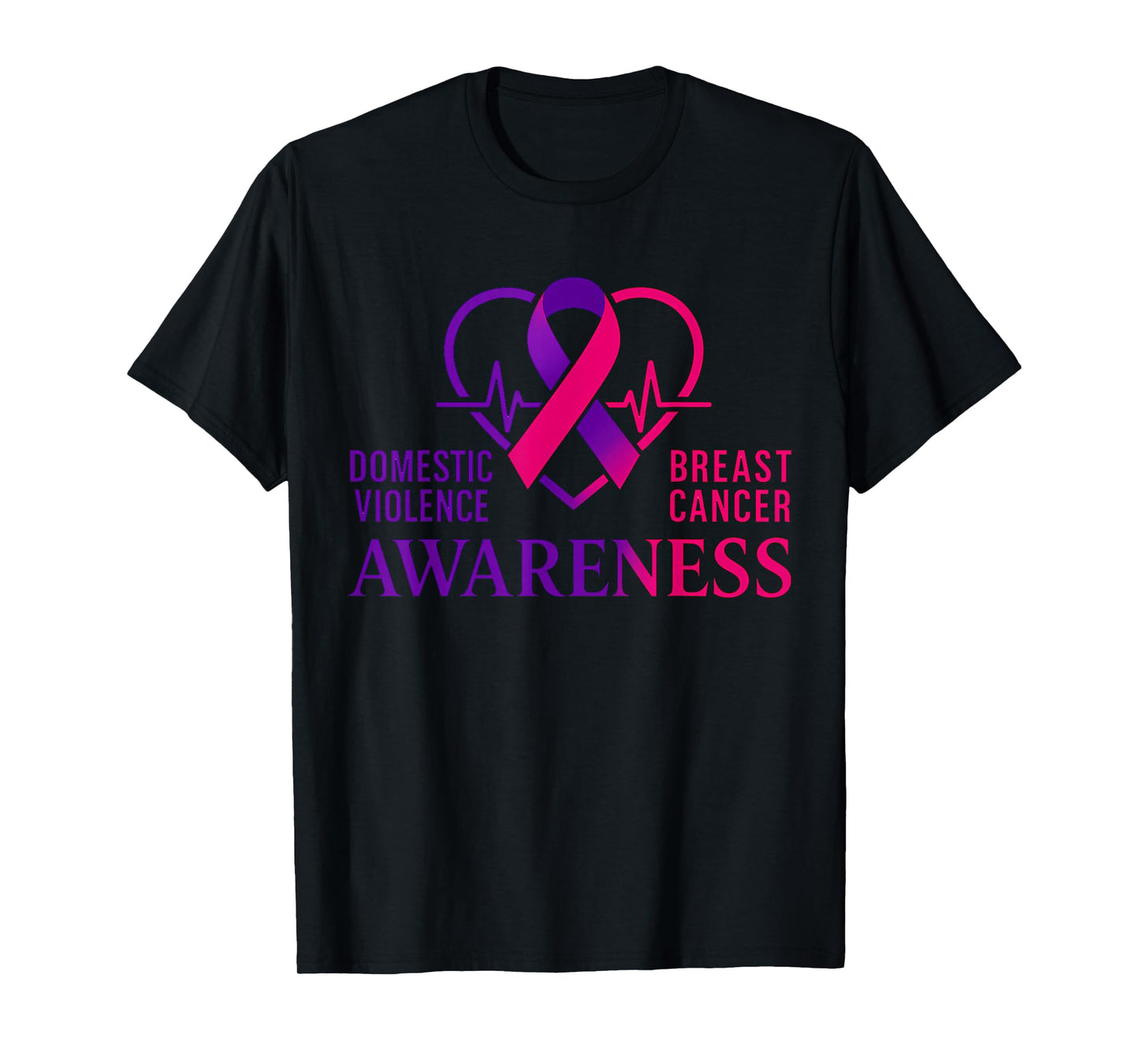 Domestic Violence Breast Cancer Awareness Ribbon Heartbeat T-Shirt