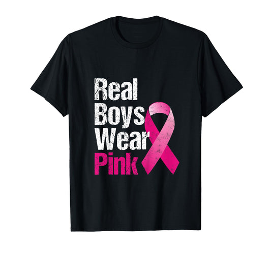 Kids Breast cancer for kids Real Boys Wear Pink Ribbon T-Shirt