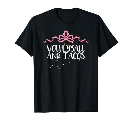 Cute Funny Volleyball and Tacos Saying Coquette Art Bow T-Shirt