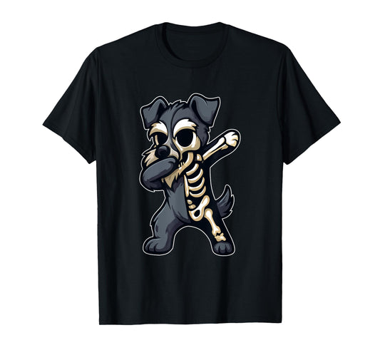 Dabbing Schnauzer Half Skeleton Halloween Costume Owner T-Shirt