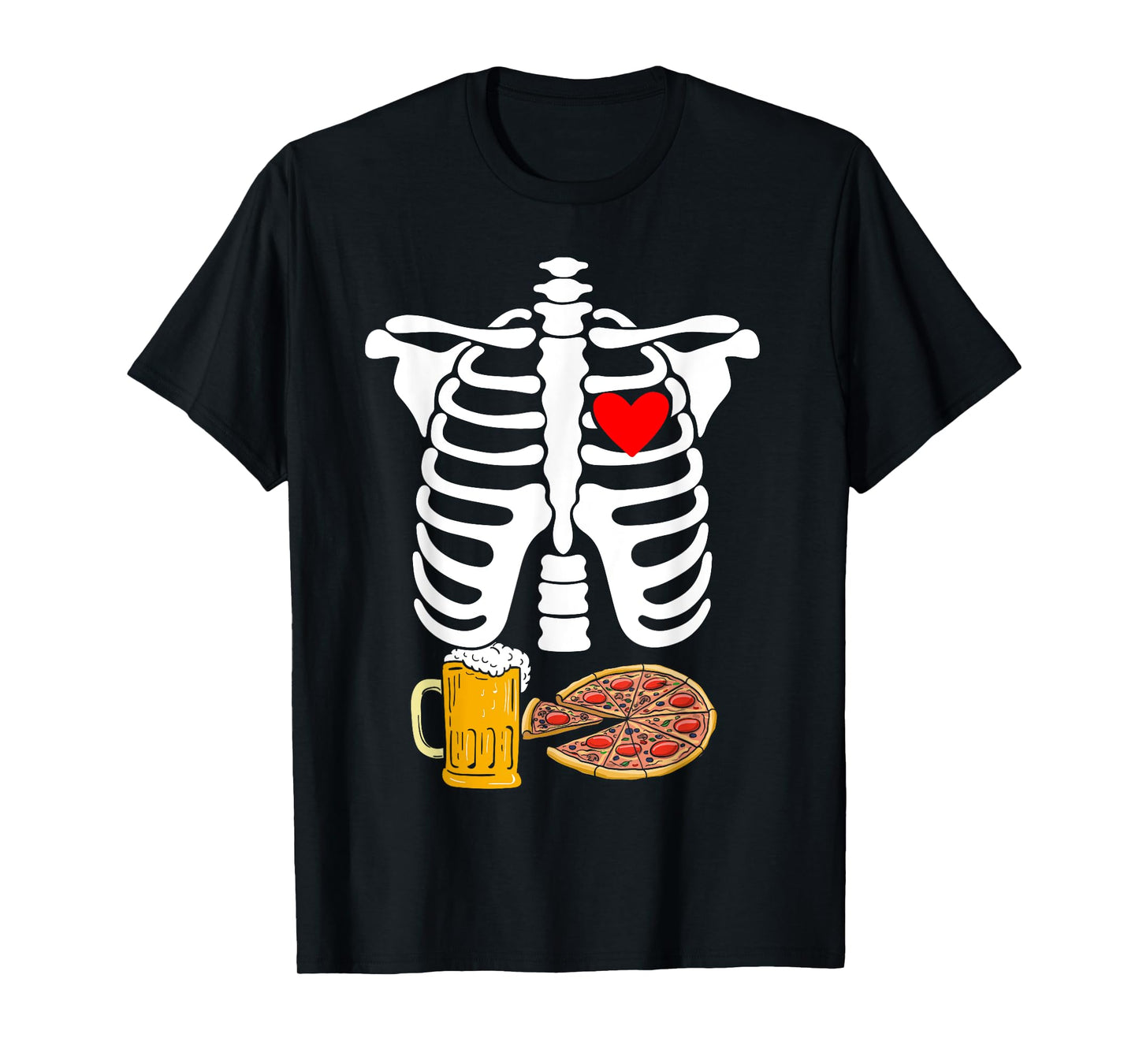 Rib Cage Skeleton X-Ray Drink Beer Pizza Halloween Costume T-Shirt