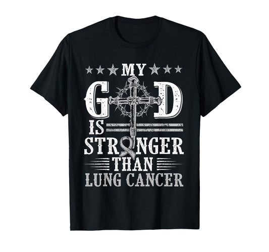 My God Is Stronger Than Lung Cancer, Cross & Ribbon T-Shirt