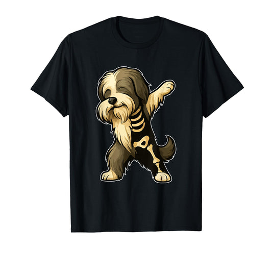 Dabbing Bearded Collies Half Skeleton Halloween Owner Lover T-Shirt
