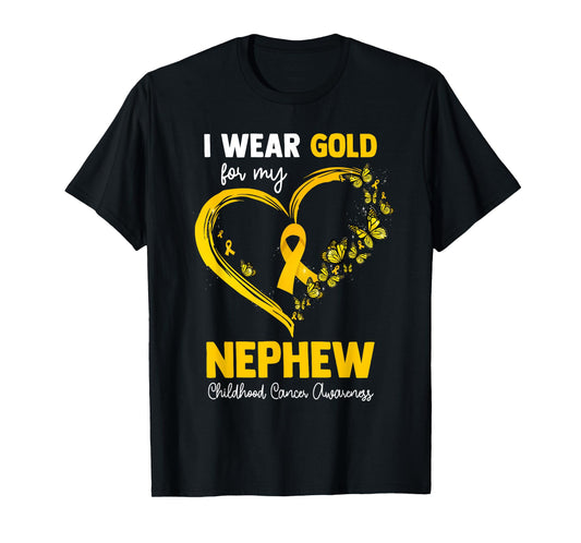 I Wear Gold For My Nephew Childhood Cancer Heart Ribbon T-Shirt