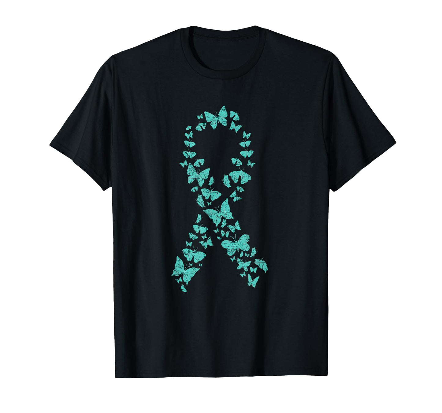 Teal Ribbon Butterflies Ovarian Cancer Awareness T-Shirt