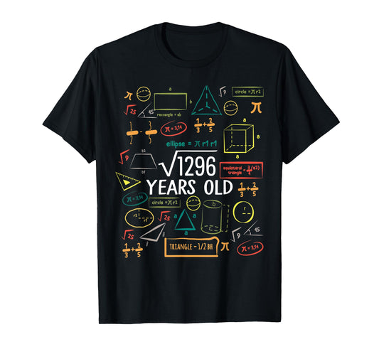 36 Years Old Square Root Math 36th Birthday Men Women T-Shirt