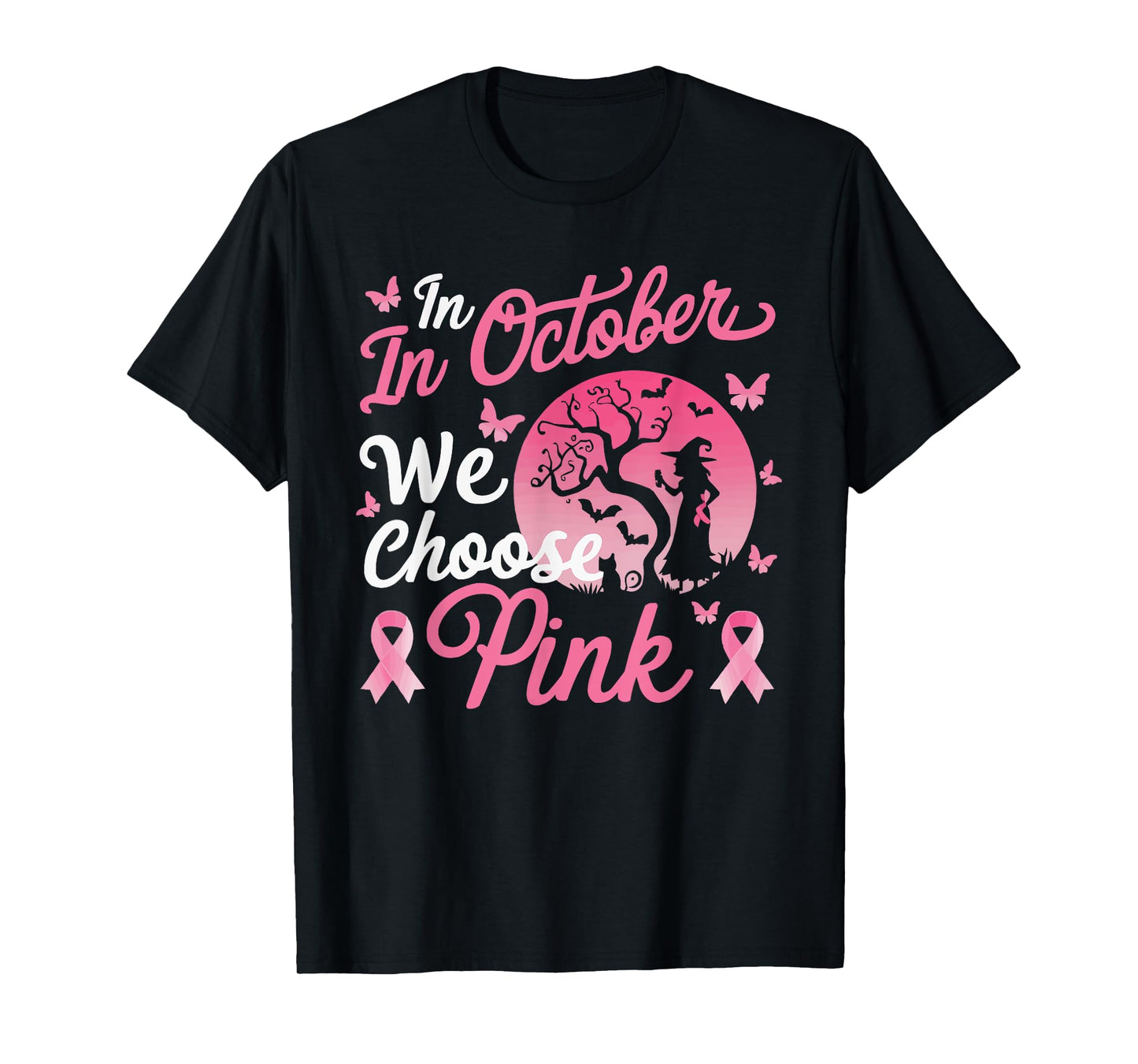 Halloween Breast Cancer Awareness Month Pink Ribbon T-Shirt