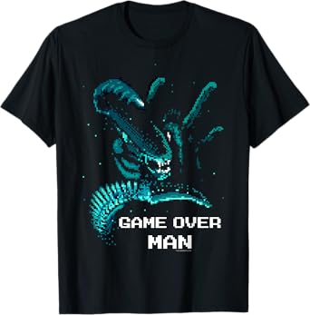 Aliens Iconic Xenomorph Game Over Man Pixelated Style Logo T-Shirt
