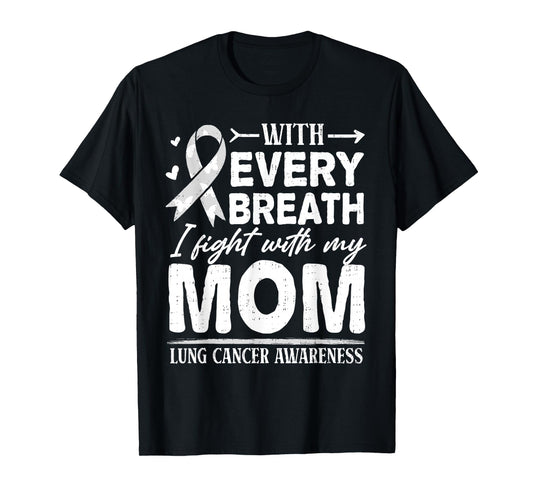 Mom Lung Cancer Awareness White Ribbon Family Support Womens T-Shirt