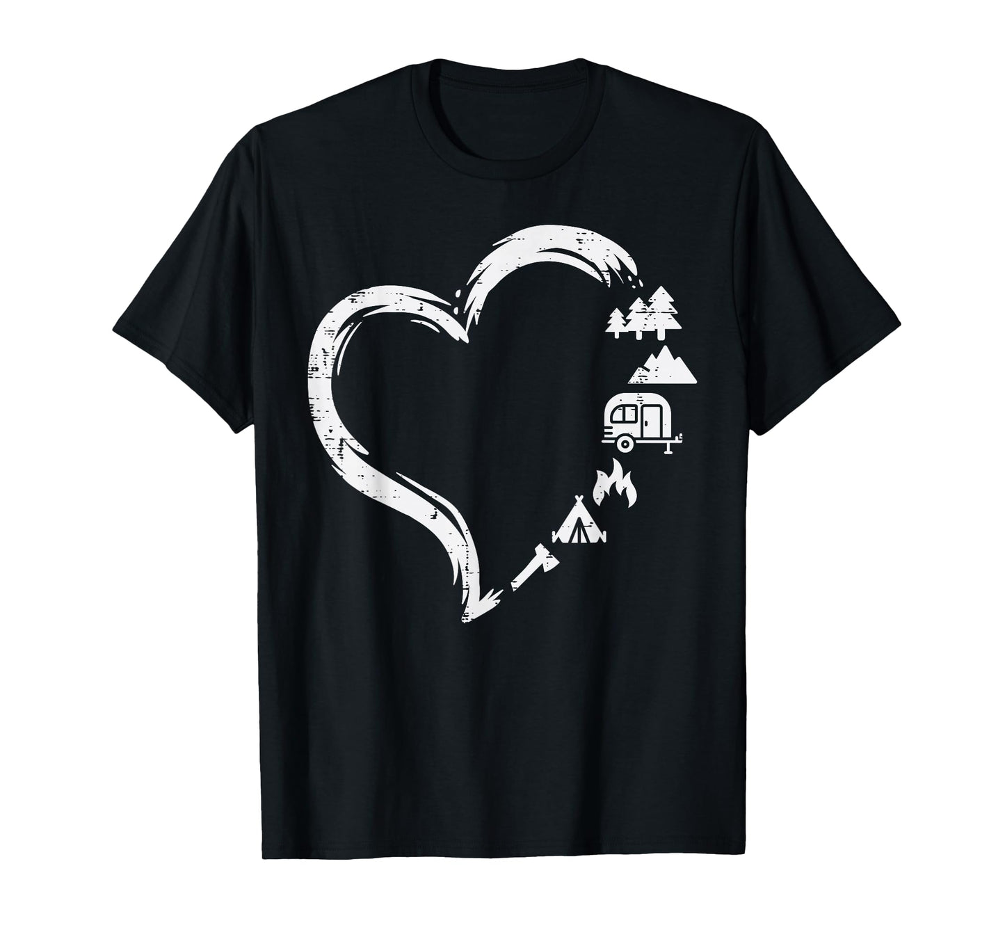 Trees RV Van Campfire Tent Heart Cute Love Camping Camper T-Shirt