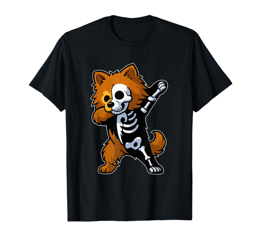 Dabbing Pomeranian Half Skeleton Halloween Costume Owner T-Shirt