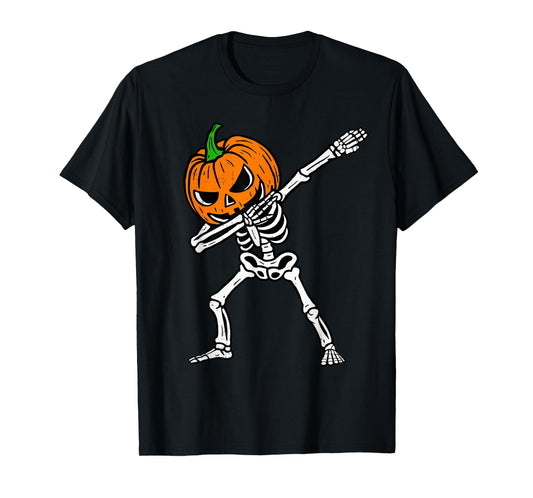 Dabbing Skeleton Pumpkin Halloween Costume Boys Teens Kids T-Shirt