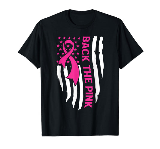 American Flag Back The Pink Breast Cancer Awareness Warrior T-Shirt