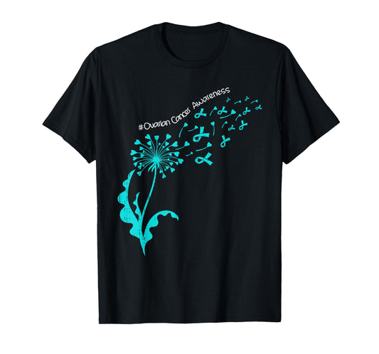 Dandelion Ovarian Cancer Awareness Ribbon Teal Support Women T-Shirt