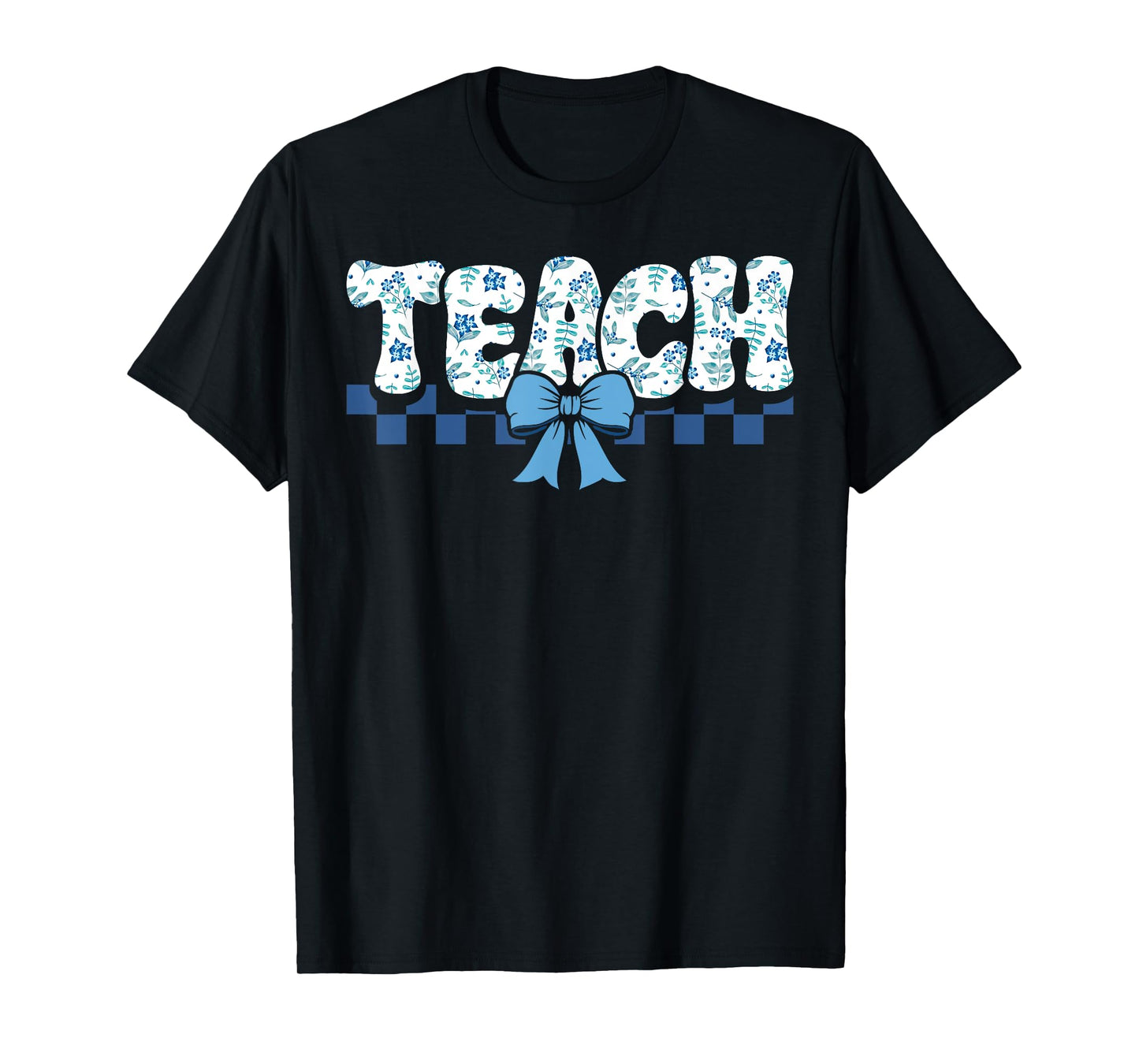 Teach Teacher Coquette Toile Blue Bow Floral Back to School T-Shirt
