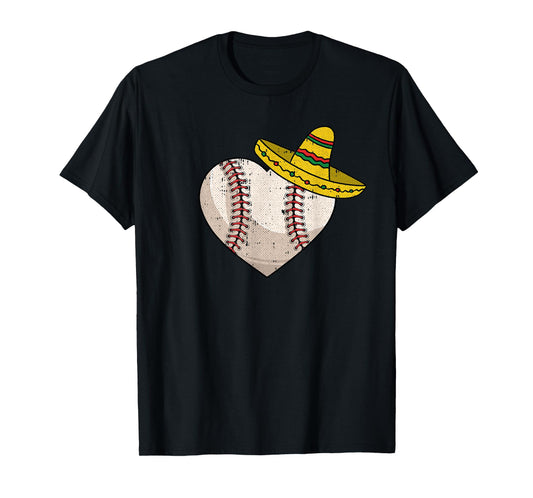 Baseball Heart Cinco De Mayo Funny Sport Sombrero Mexican T-Shirt