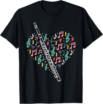 Flute Heart - Flute Player Flutist Marching Band Music T-Shirt