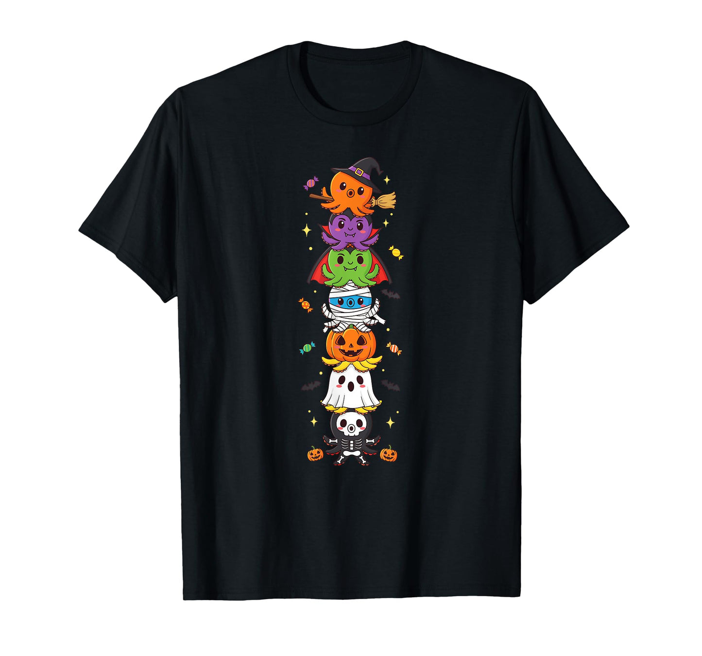 Funny Octopus Witch Vampire Ghost Halloween Kids Mens Womens T-Shirt