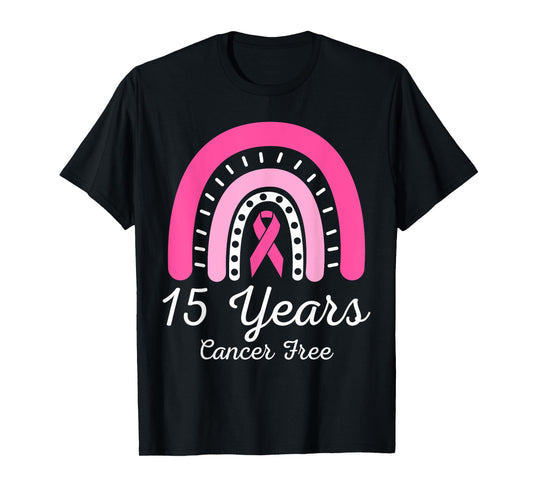 15 Years Cancer Free Survivor Breast Cancer Awareness Ribbon T-Shirt