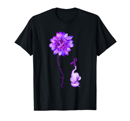 Elephant Sunflower Purple Ribbon Pancreatic Cancer Awareness T-Shirt