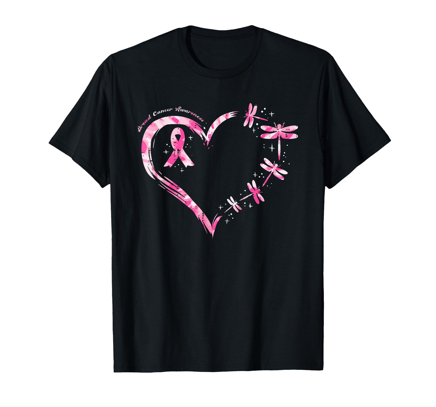 Breast Cancer Heart Dragonflies Awareness Women Kids Men T-Shirt