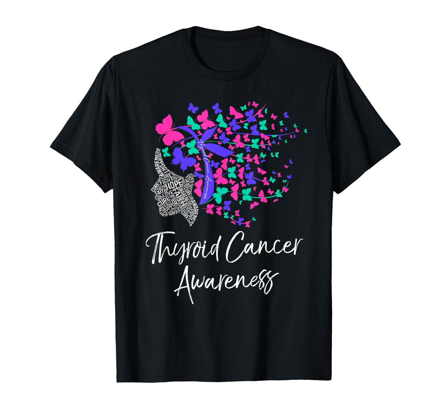 Thyroid Cancer Awareness Shirt Purple Pink Butterflies Gift T-Shirt
