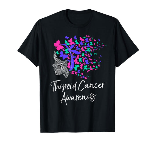 Thyroid Cancer Awareness Shirt Purple Pink Butterflies Gift T-Shirt