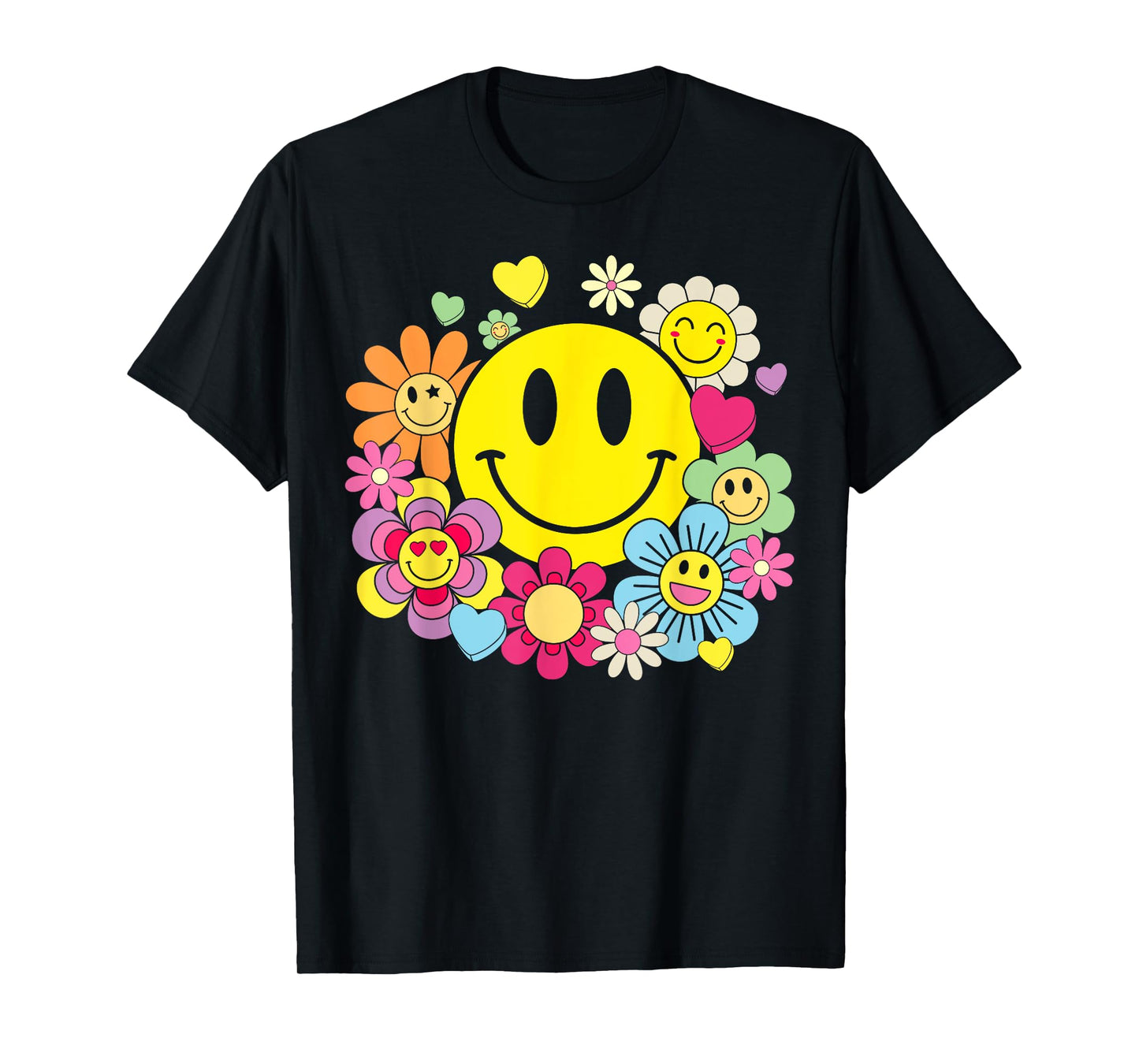 Retro Smile Face Flower Happy Face Flowers Heart Kids Girls T-Shirt
