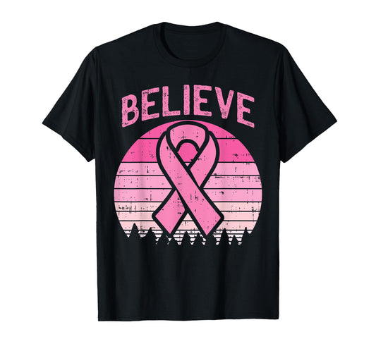 Believe Breast Cancer Awareness Pink Ribbon Women Survivor T-Shirt