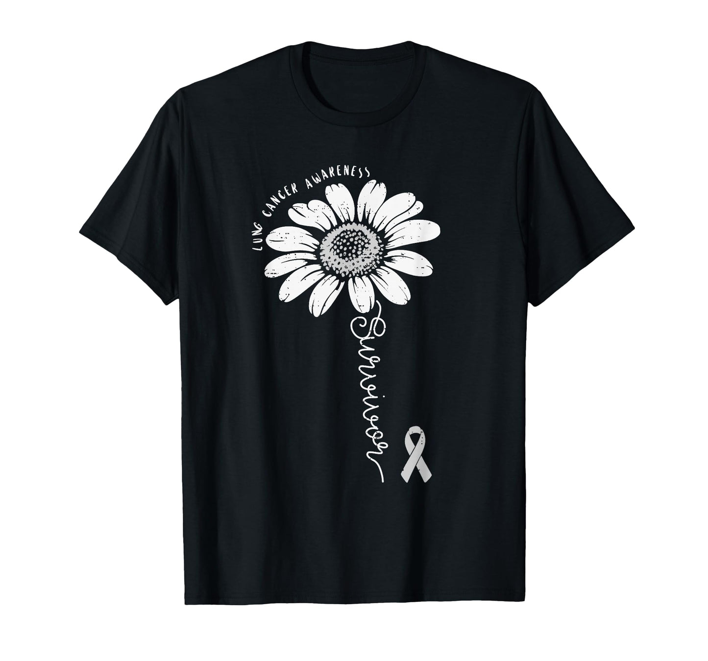 Lung Cancer Awareness Survivor Flower White Ribbon Support T-Shirt