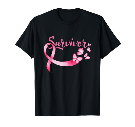 Breast Cancer Awareness Pink Butterflies Band Survivors T-Shirt
