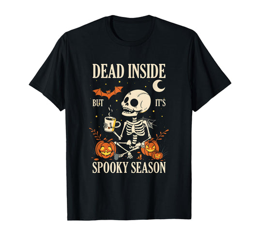 Dead-Inside But Its Spooky Season Pumpkin Skeleton Bats T-Shirt