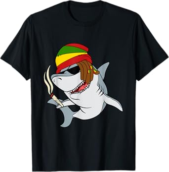 Funny Reggae Shark Design Gift Rastafari Shark T-Shirt