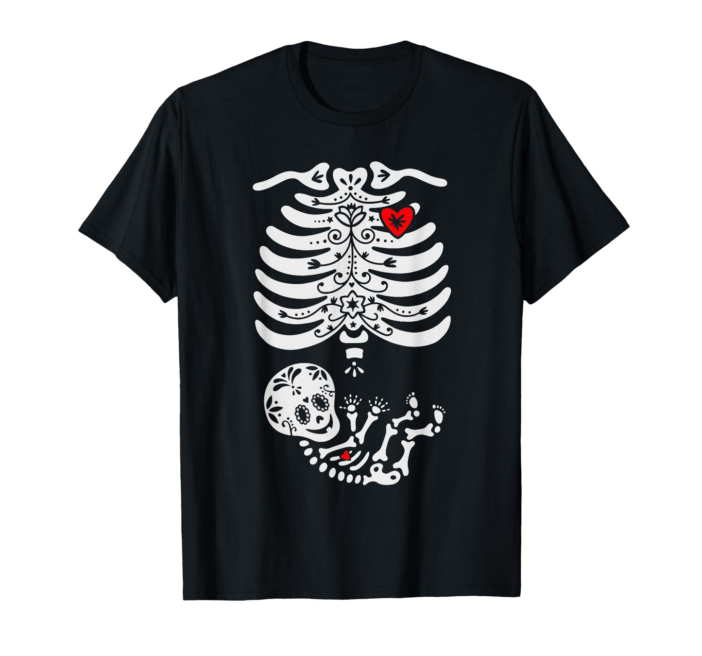 Sugar Skull Skeleton Halloween Pregnancy Annoucement Mom T-Shirt