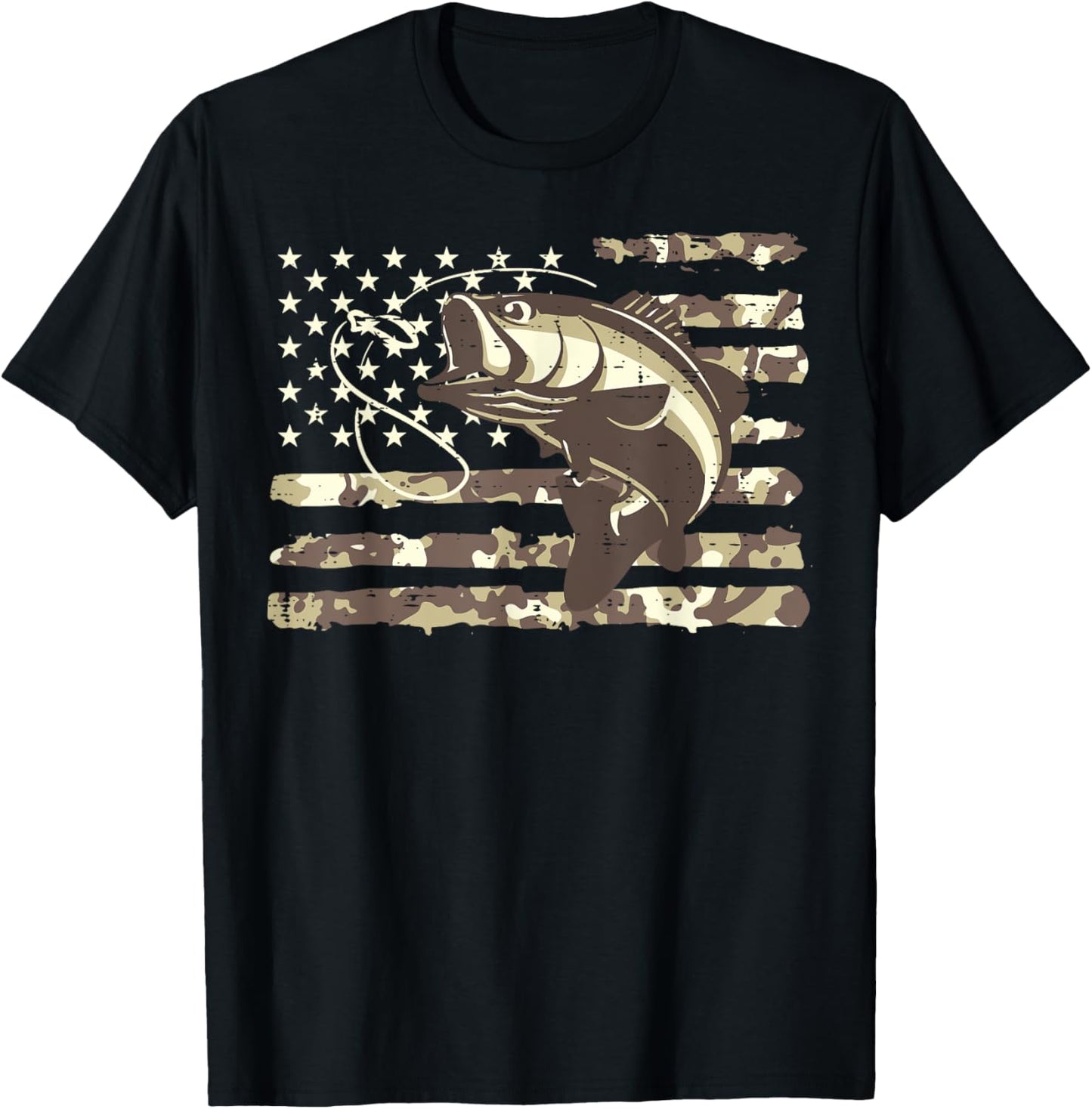 Camo US Flag Bass Fish Cool Fishing Patriotic Men Women Kids T-Shirt