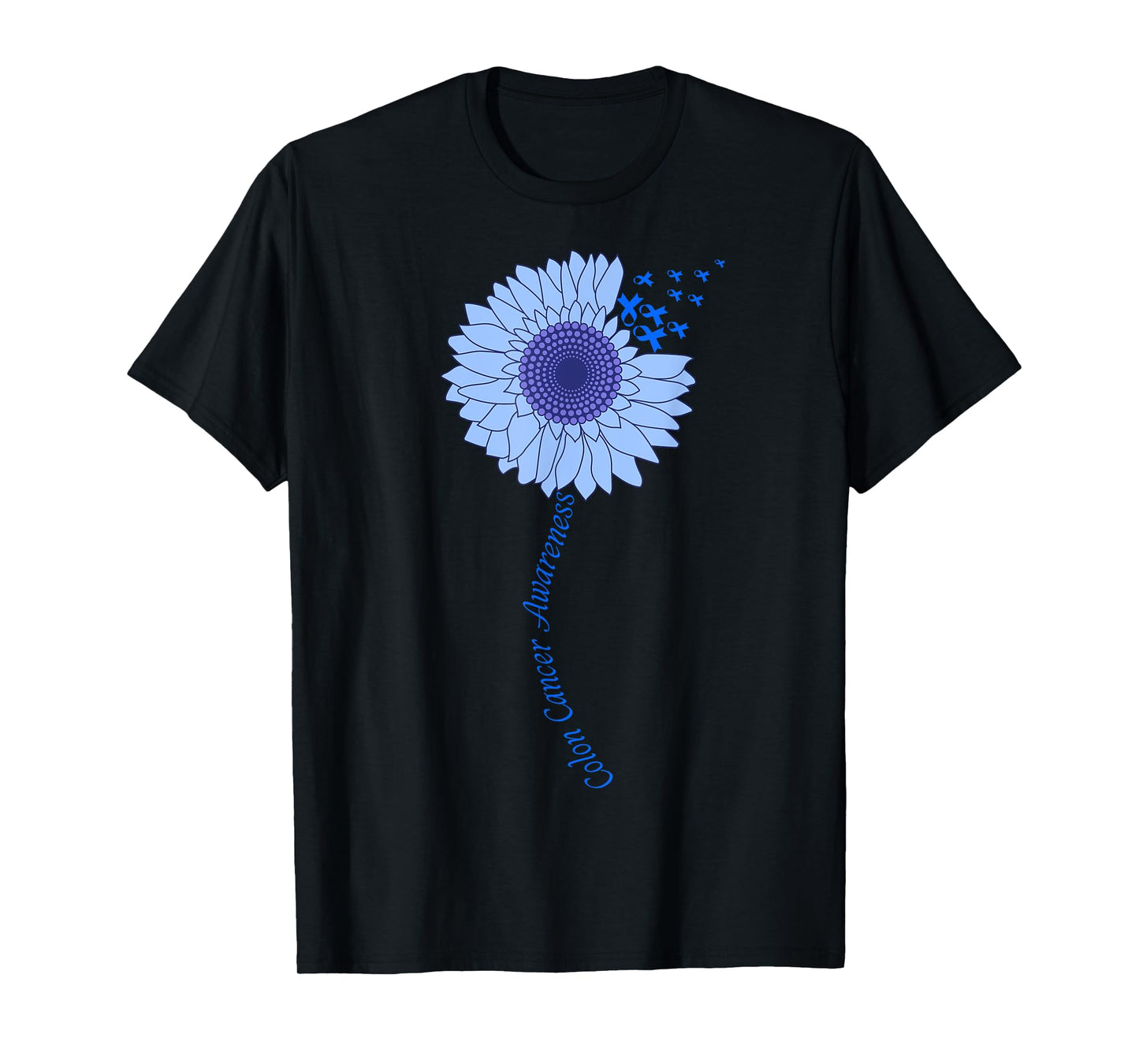 Colon Cancer Awareness Sunflower Periwinkle Ribbon T-Shirt
