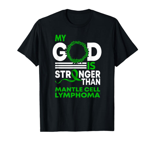 My God Stronger Than Mantle Cell Lymphoma Awareness Ribbon T-Shirt