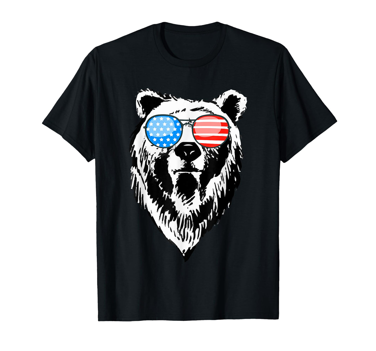Funny Bear American USA Flag Sunglasses Camping Hunting Gift T-Shirt