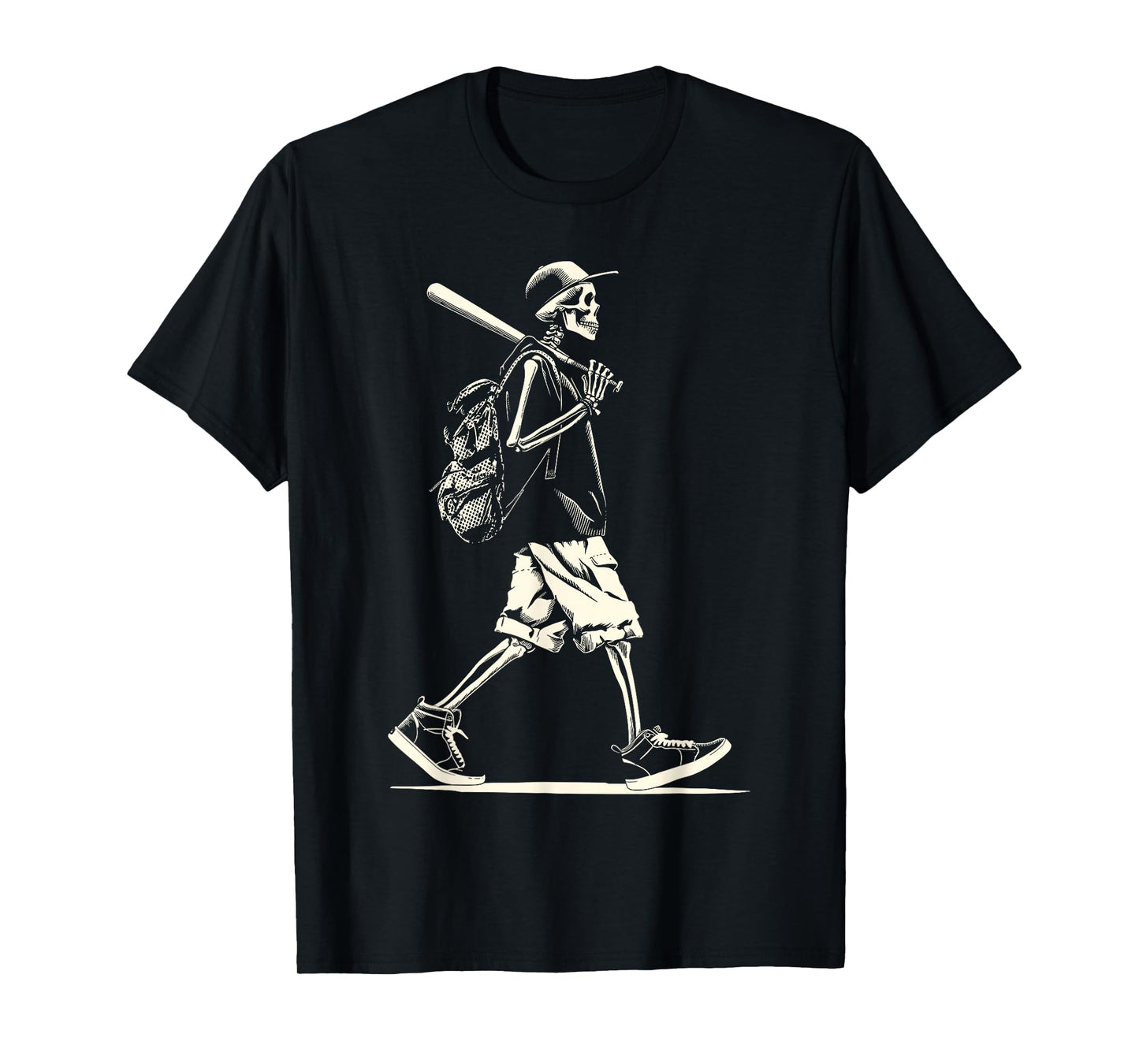 Walking Skeleton Baseball Graphic Halloween Spooky T-Shirt