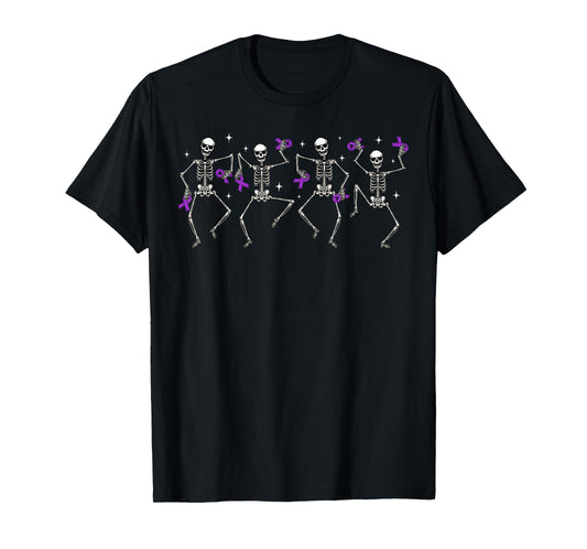 Domestic Violence Awareness Month Skeletons Purple Ribbon T-Shirt