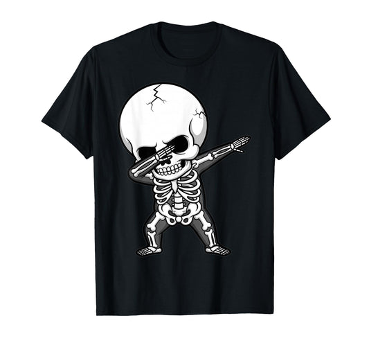 Dabbing Skeleton Funny Big Head Halloween Kids Humor T-Shirt