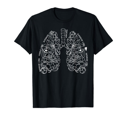 Anatomy Floral Drawing Respiratory Lungs Map Science And Art T-Shirt