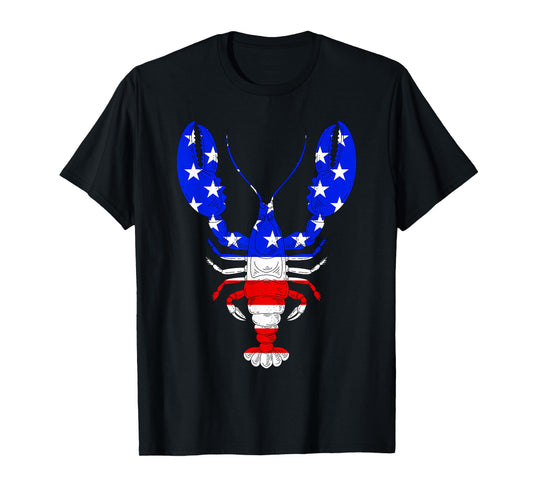 American Blue, White and Red Cool Lobsters Design T-Shirt