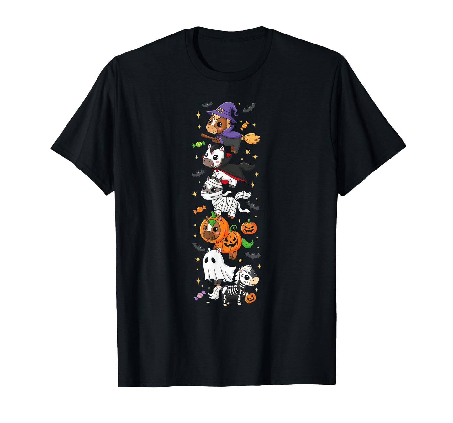 Funny Horse Witch Vampire Ghost Halloween Kids Mens Womens T-Shirt